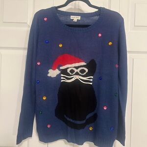 Christmas   Blue Cat Sweater with Festive Design